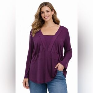 Womens APT 9 Tunic Top Blouse Purple V-neck Long Sleeves Size 2X ‎ Babydoll